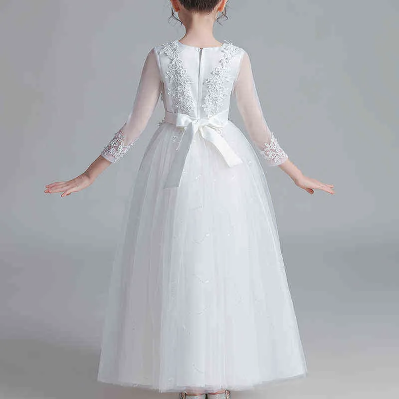 Filles robe de soirée mariage robe fleur robe princesse soirée été enfants maille manches robe Y220510