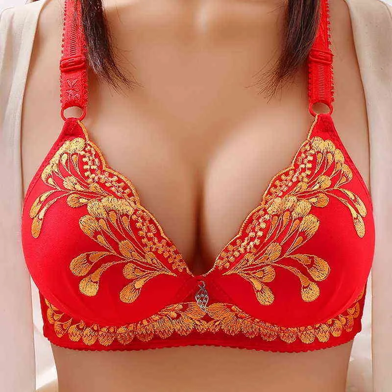 Push Up Bra Kobiety miękki haft seksowne stanik bezprzewodowy oddychanie zebrane wygodne anty-sleeping stanik seksowna bieliznę L220727