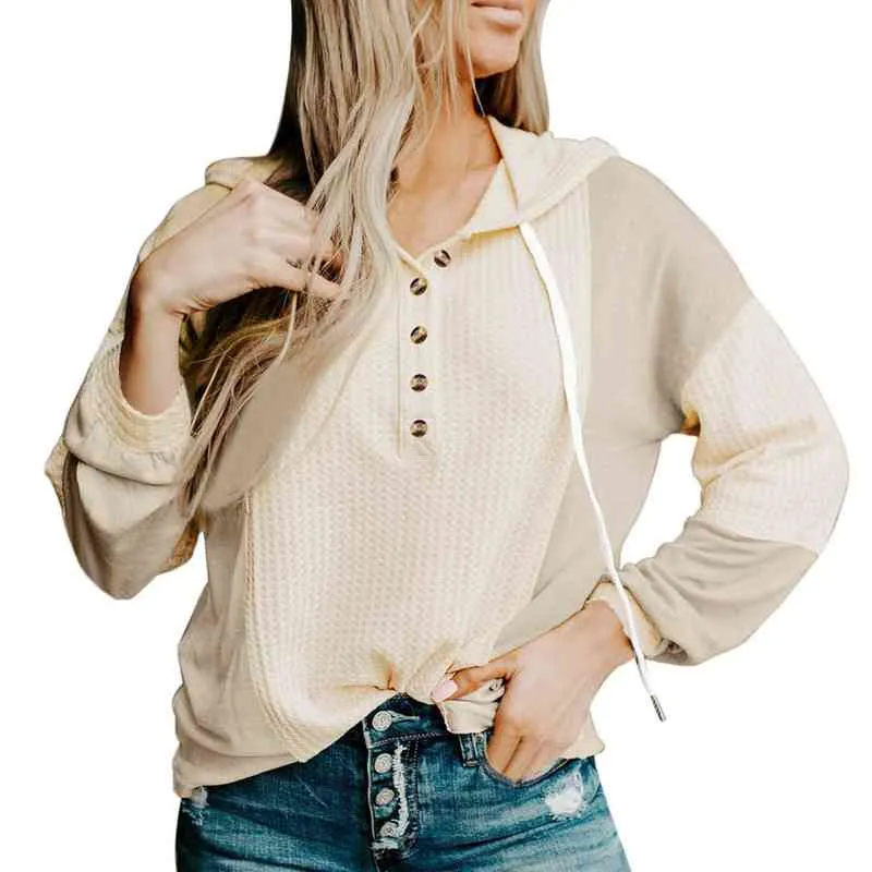 長いジッパースウェットシャツ女性女性ソリッドカラールーズフィットパネルvネックルーズフード付きトップシックスウェットシャツfor女性Y220810