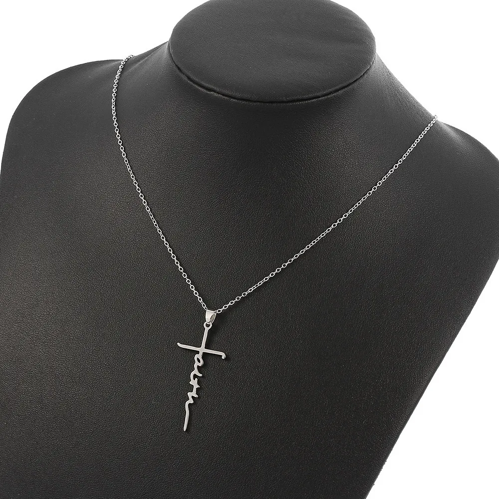 Faith Pendant Necklace for Women Stainless Steel Faith Necklace 18 Inches