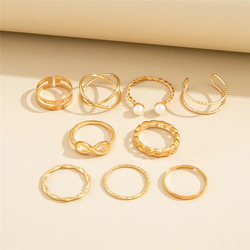 Punk Gold Wide Chain Rings Set For Women Girls Fashion Irregular Finger Thin Gift Female Knuckle Jewelry Party 220719