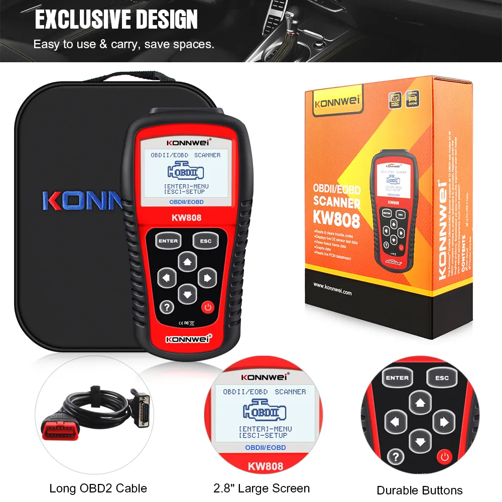 New Konnwei KW808 OBD 2 Skaner samochodowy OBD2 Auto Automotive Diagnostic Scanner Narzędzie Diagnostyczne Silnik Kod Code Reader ODB Narzędzia do samochodów Szybka wysyłka