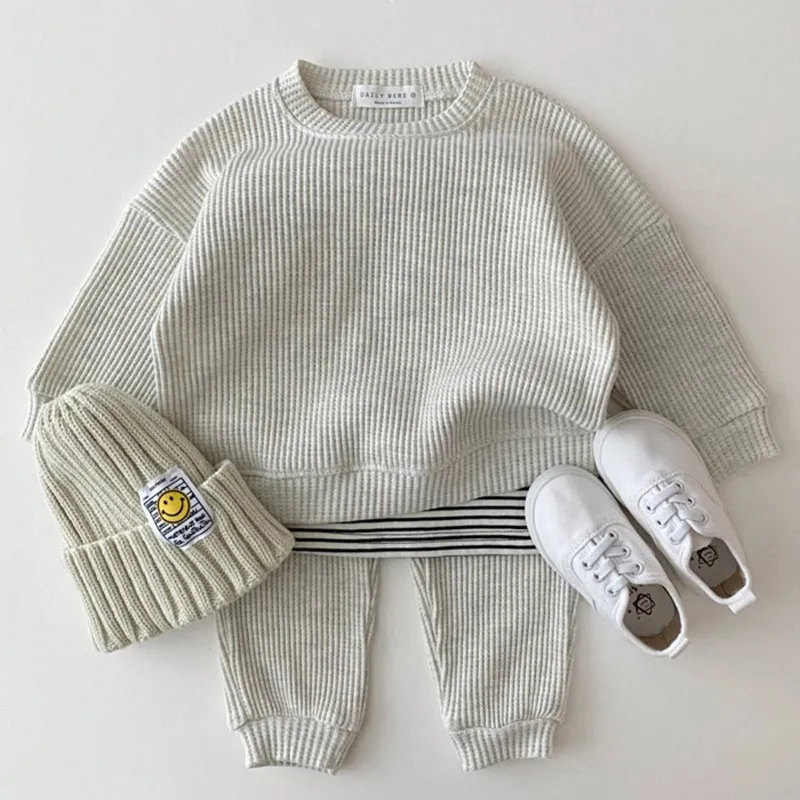 Coréen Bébé Coton Kintting Vêtements Ensembles Enfants Garçons Filles Printemps Automne Lâche Survêtement Pulls TopsPants Vêtements 220809