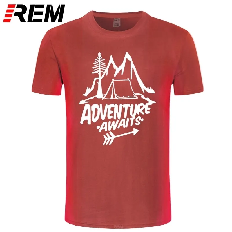 Rem Adventure Mektup Tişört Seyahati, Çam Ağacı, Dağlar, Çadır Baskı T-Shirt Üst Kalite Saf Pamuk UNISEX 220507