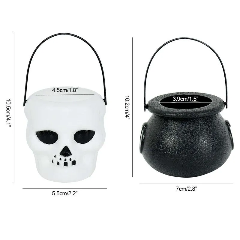 Mini Halloween Candy Bucket Pot Witch Skeleton Cauldron Holder Jar Trick Or Treat Halloween Party Decoration Props Kids Toy