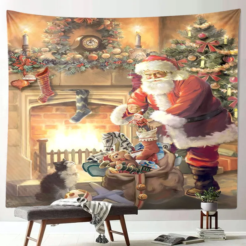 Boże Narodzenie Rok Tapestrywall Dekoracji Dom Głowy Santa Claus Wall Decor TreeManging Cloth 220401