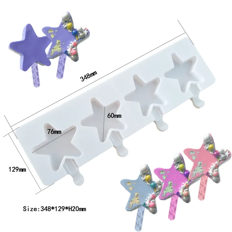 Silikonglass mögel DIY hemlagad popsicle mögel frys 4 cell ädelsten kubfack pop fat makers bakningsverktyg 220509