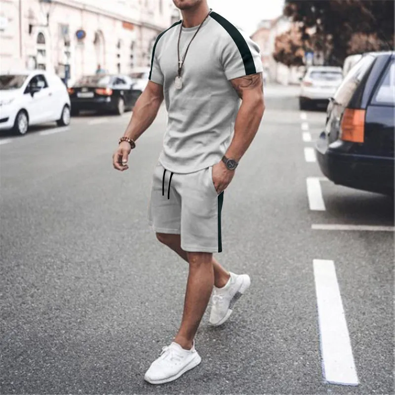 Heren Tracksuit Summer Casual Mens Clothing Korte mouw T -shirt en shorts Stripe Fashion Sport Suit voor mannen 220530