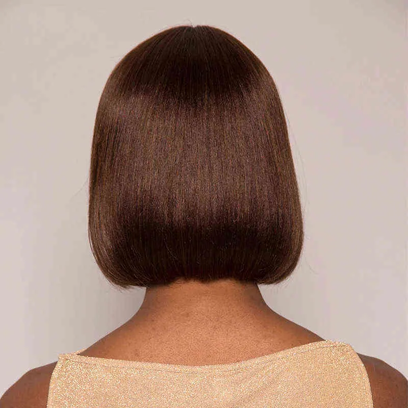 Perruque de cheveux humains bruns courts avec frange frange Bob droite Remy avec couleur foncée brésilienne pour les femmes 220606