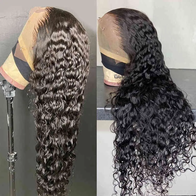 Glueless Lace Front Human Hair Pruiken 5x5 Sluiting Transparante frontale natte en golvende watergolf 220608