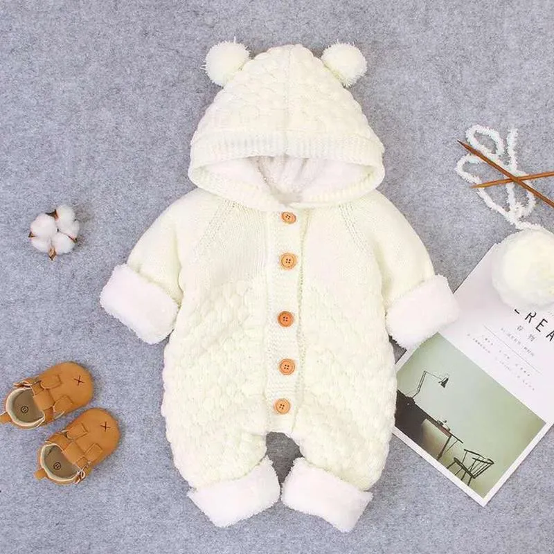 born Baby Clothes Cardigan Hooded Rompers Autumn Winter Girl Boy Fashion Infant Costume Kids Toddler Cashmere Knit Jumpsuit 220525