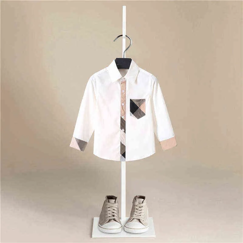 春と秋の子供ロングスリーブ格子縞の白いシャツ子供キッズボーイズガールユニセックスシャツ格子縞のチェックトップブラウスカジュアル服G224003020