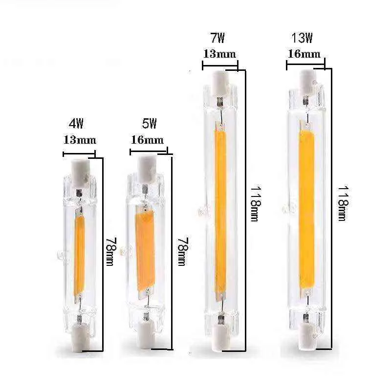 Superhelle dimmbare LED-R7S-Glasröhre, COB-Glühbirne, Keramik, 78 mm, 118 mm, R7S-Maislampe, 15 W, 20 W, J78, J118, ersetzt Halogenlampen H220428