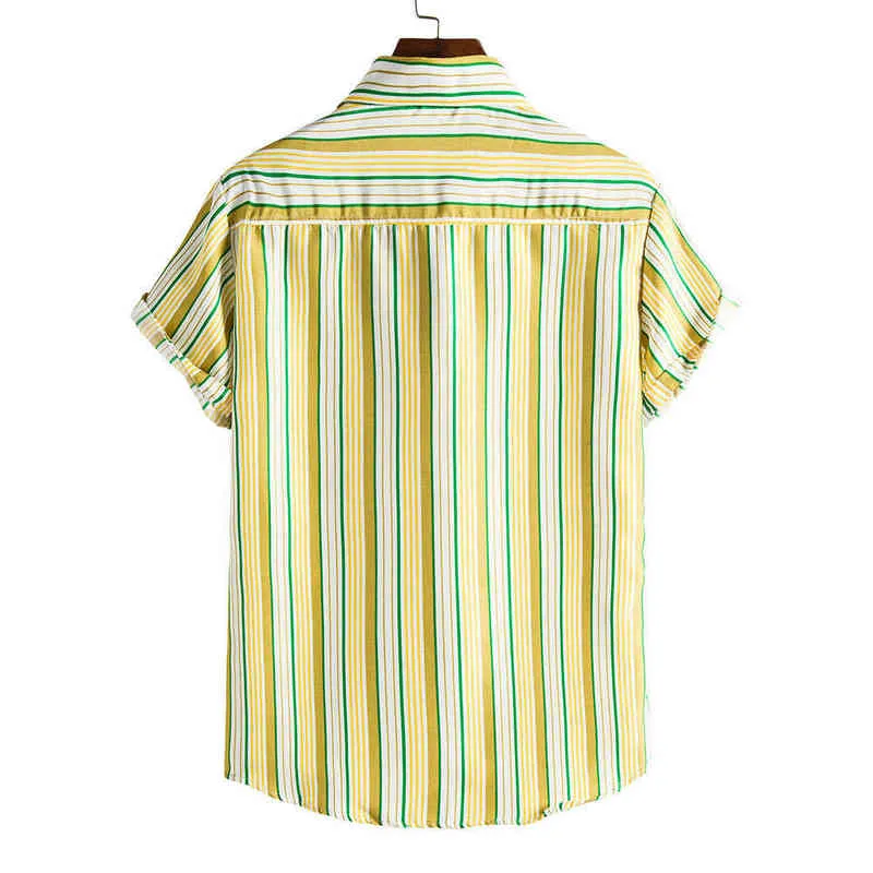 Chemise hawaïenne à rayures jaunes pour hommes, marque Slim Fit à manches courtes, chemises de plage Aloha pour hommes, hauts de vacances d'été, vêtements Camisas L220704, 2022