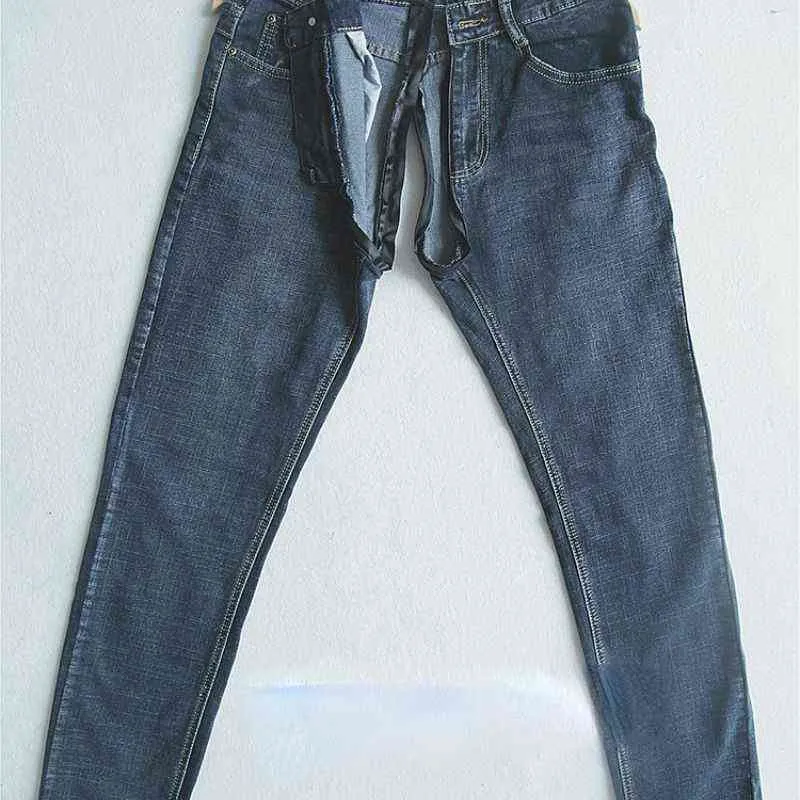 Calças de jeans magras de verão na moda invisível fino invisível Calças de zíper completo aberto Data ao ar livre Conveniente trabalho jeans grátis roupas g0104