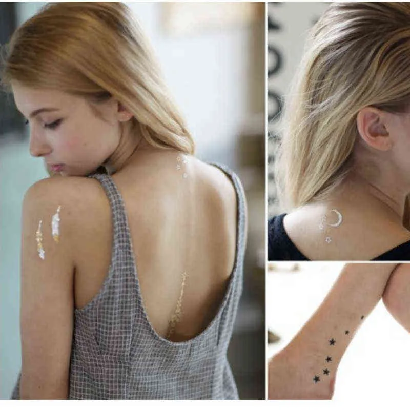 NXY Temporary Tattoo Summer Style Men Women Body Art Gold Metallic Sticker Chain Bracelet Fake Jewelry Waterproof 0330