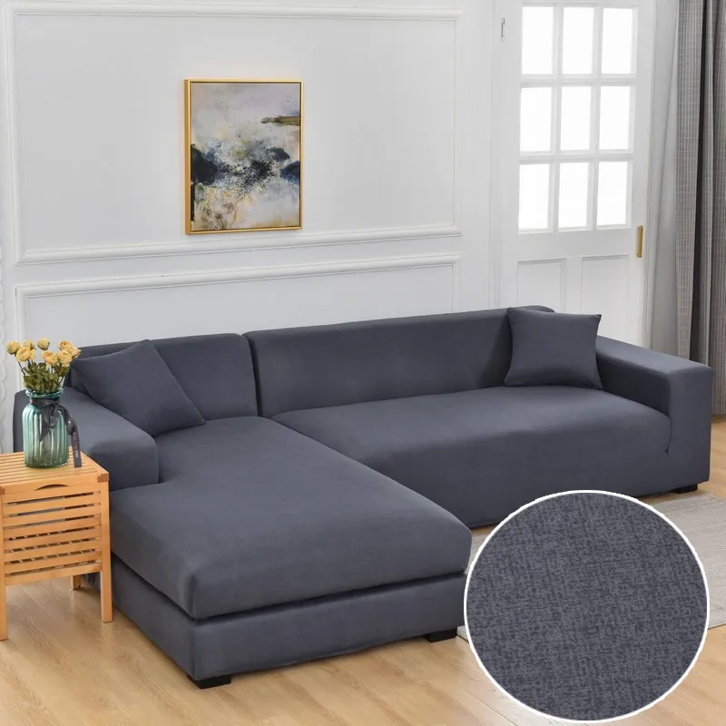 L-förmiges Chaiselongue-Sofa. Bestellen Sie 2 Stück Plaid-Elastikbezug für Wohnzimmer-Couch-Stuhl 220615