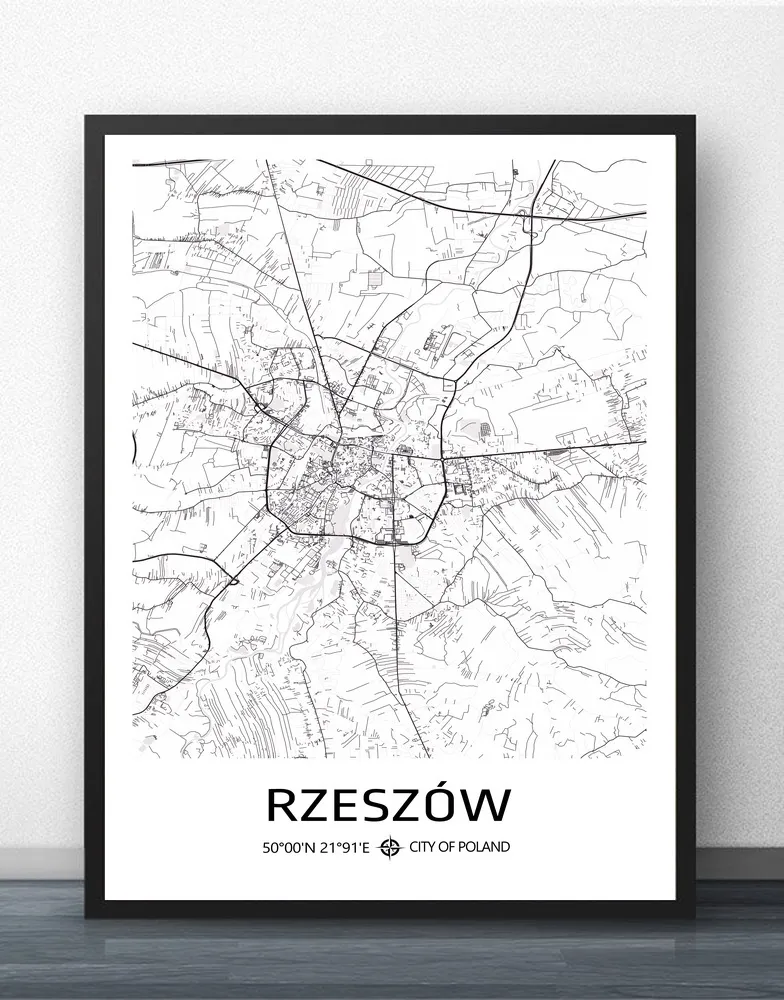 Aangepaste poster Polen Stad Zwart -wit print schilderij Lodz Radom Warschau Wroclaw Map voor woonkamer Home Decor 220614