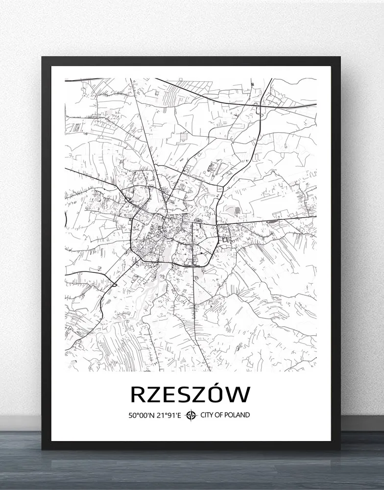 Custom Poster Poland City Black and White Print Painting Lodz Radom Warsaw Wroclaw Map for Living Room Home Decor 220614