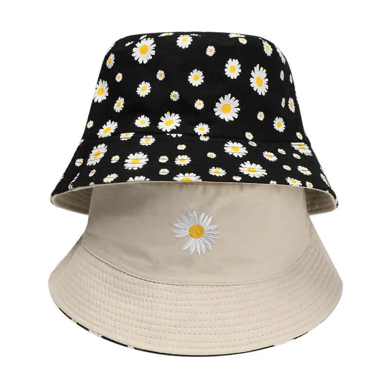 Gänseblümchen bestickte Eimer Hut Kuh Frauen transparent Spitze Blume Beach Panama Hüte Top Snapback Fashion Daisy Sun Cap Sommer