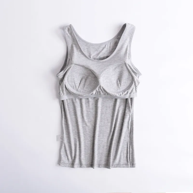 Kobiety Tank-Top Wbudowany Biustonosz Padded Stretchable Modal Push-Up Tops Camisoles Tube Kamizelka Bez Rękawów Seksowny Casual Koreański SA1001 220325