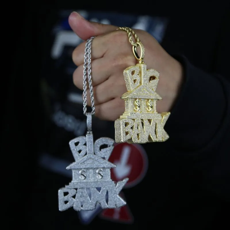 Łańcuchy mężczyźni biżuteria biodro z literą duży bank pieniądze wisiorek lodowy bling 5a sześcienna cyrkon utwardzony łańcuch liny