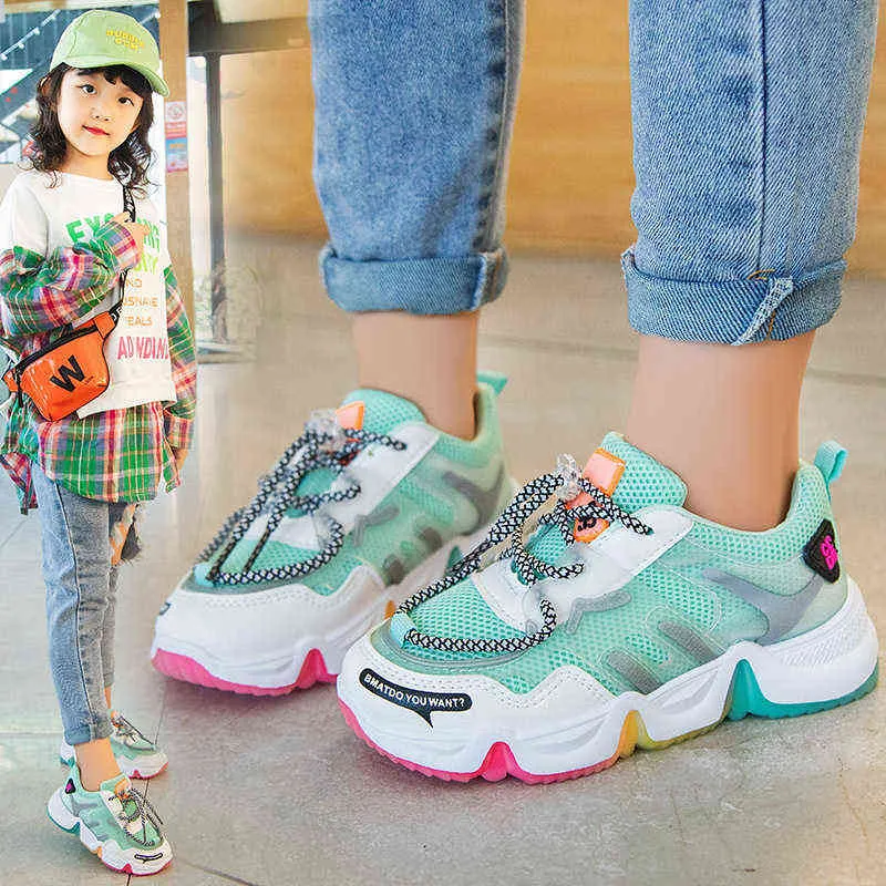 Girls Sneakers 2021Rainbow Patchwork Breathable Fashion Light Soft Sole Comfy Shoes Anti-Slippery Boys Shoes Sneakers Casual G220517