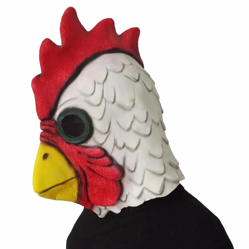 Latex blanc adultes adultes fous poulet cockerel masque halloween effrayant mascarade de masque de cosplay masque masque 2207043844007