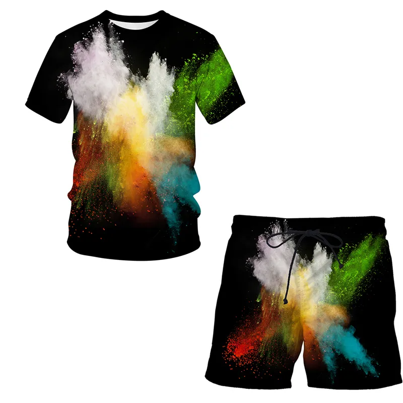 Summer 3D drukowane lakierowanie farbowanie męskiego kombinezonu T -koszulka krótkie rękawowe szorty streetwearu Mężczyźni odzieży 220624