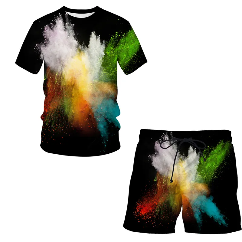 Summer 3D Printed Splash tie dyeing men's suit pattern T shirt short sleeve casual shorts Streetwear Men clothing 220624