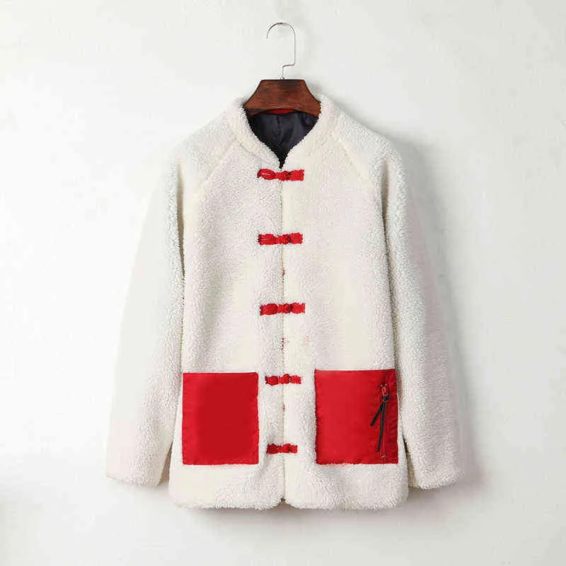 2022 Mężczyźni kontrast kolor ziarno aksamitna kurtka męska streetwear Hip Hop ciepło płaszcze męskie chińskie styl luźne grube marne M-5xl L220706