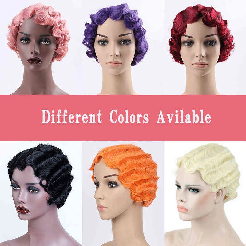 Synthétique Court Doigt Vague Perruque Noir Rose Rouge Cosplay Cheveux Haute Température Fibre Perruques pour Femmes Lupuwig 220622