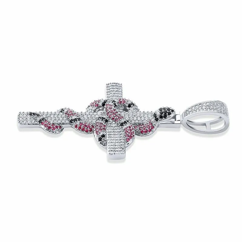 Hänge halsband Hip Hop Cubica Zirconia Stone Seting Bling Iced Out Animal Snake Cross Pendants Necklace For Men Women Rapper J305C