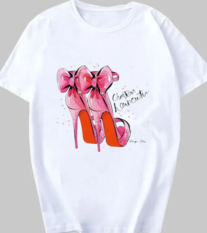 Kadınlar Yaz Kısa Kollu Çiçek Ayakkabı Moda Lady T-Shirt Üst T Gömlek Bayanlar Grafik Kadın Tee T-Shirt 220325