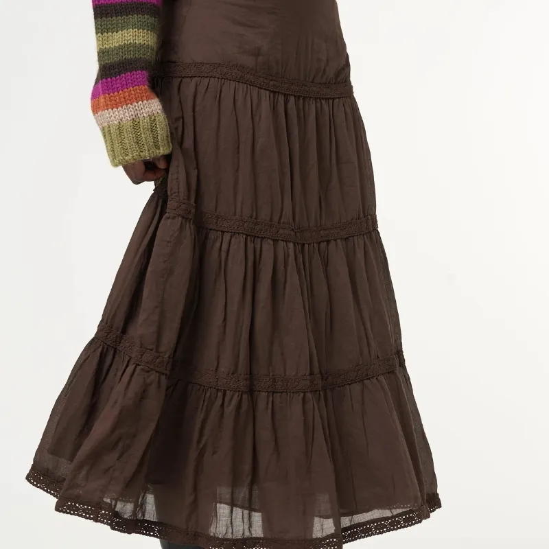 Doury Fairycore Vintage brązowa spódnica y2k grunge kawaii długie plisowane midi kobiety koreańskie harajuku retro goth sukienki 220402