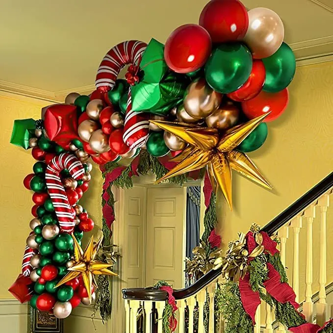 Ballon de Noël Arch Green Gold Red Box Balloons Garland Garland Cone Explosion Star Foil Balloons Party de décoration de Noël 22049882838