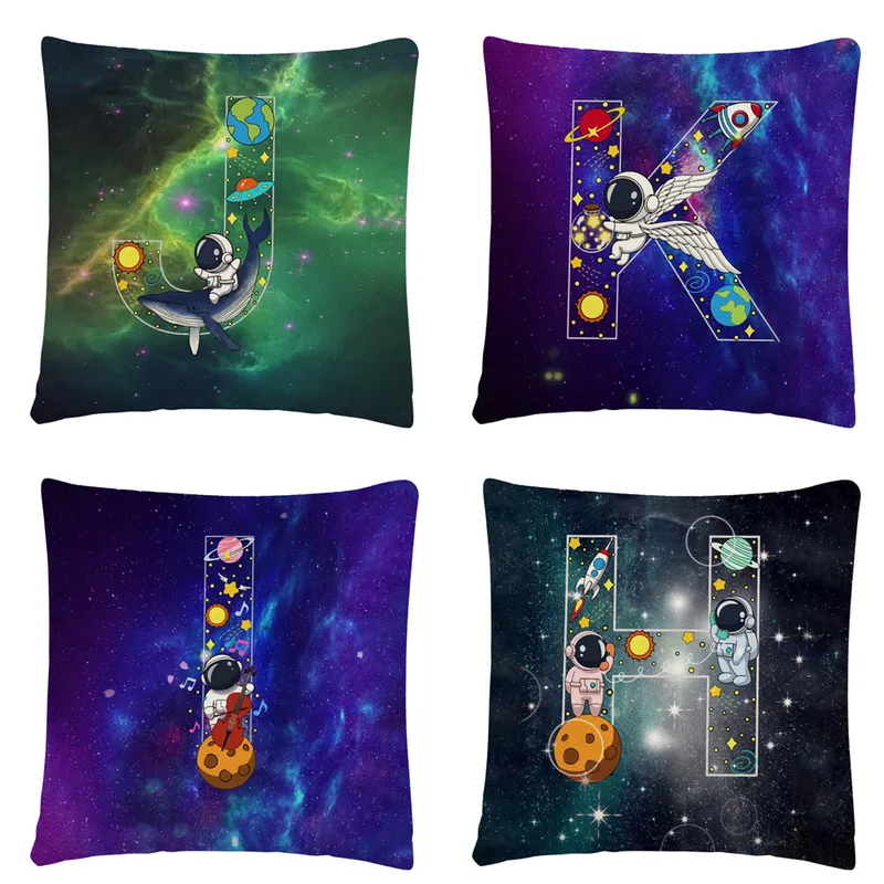 Pillow Case Astronaut Alphabet ABC Cartoon Pattern Linen Cushion Cover Pillowcase Home Sofa Car Decoration 45X45 Cm 220623