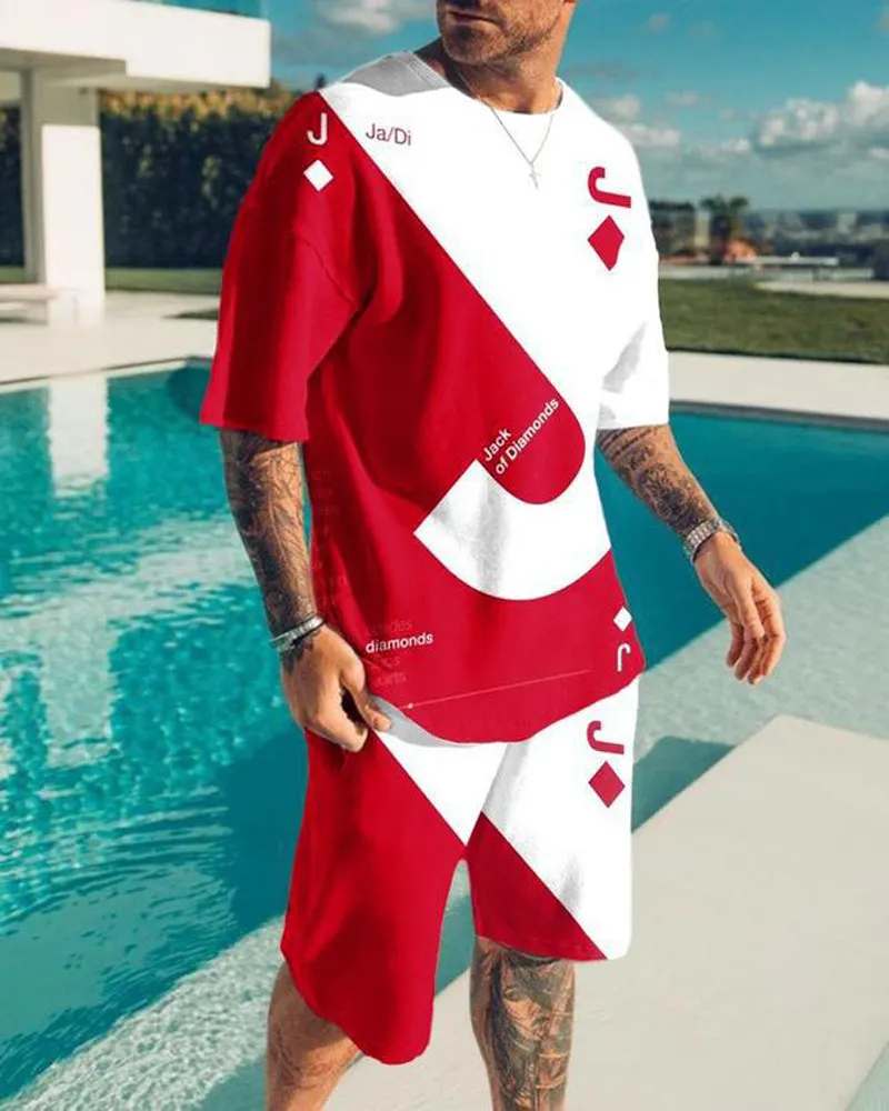 Summerviased Men's Suit Casual Beach Shorts 2-częściowy zestaw 3D Mężczyzn