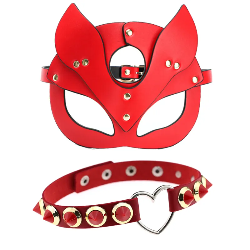 sexig röd lädermask bdsm het fetisch maskerad katt öron kvinna ansikte kostym karneval cosplay fest födelsedag vuxen spel