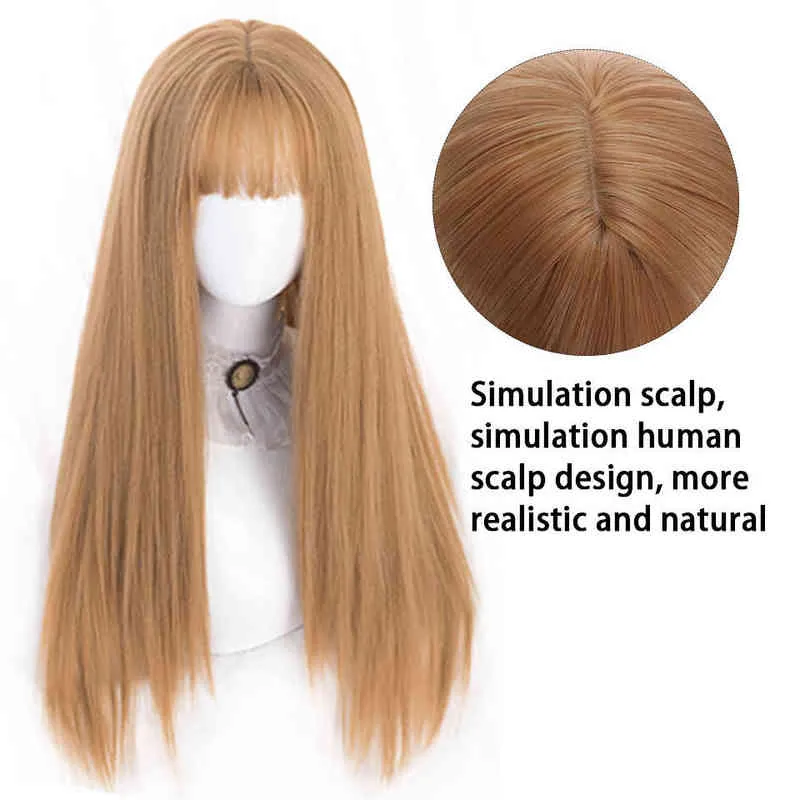 الشعر الاصطناعي الطويل مستقيم الأشقر أبيض يسلط الضوء على أنثى cosplay lolita wig bangs bangs مقاومة للحرارة w 220622