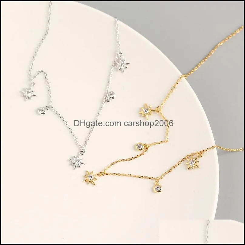 100% Genuine 925 Sterling Silver Chain Necklaces for Women Europe INS Geometric Stars Zircon Necklace Fine Jewelry YMN205