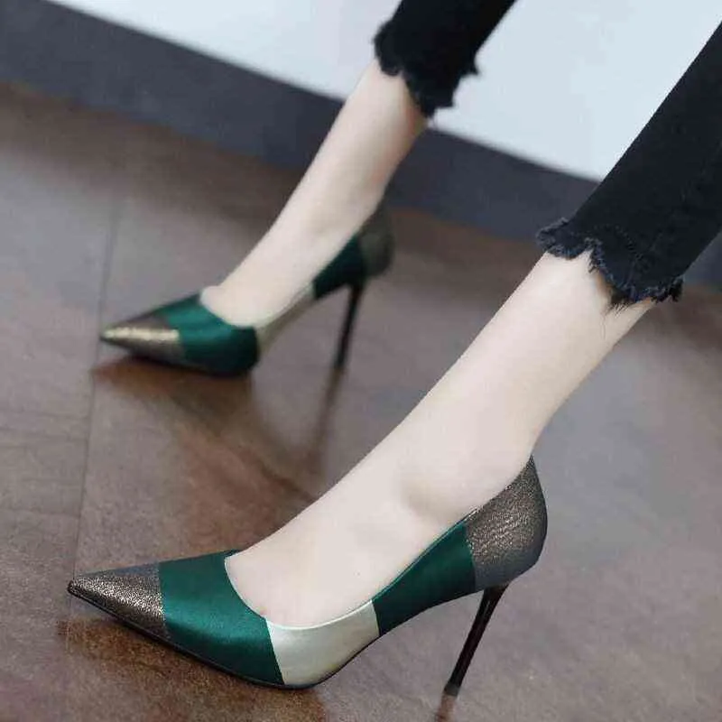 2022 Spring Fashion Sexy High Heels Women Pumps Pointed Toe Office Lady Working Shoes French Style Female Footware Black GREEN G220425