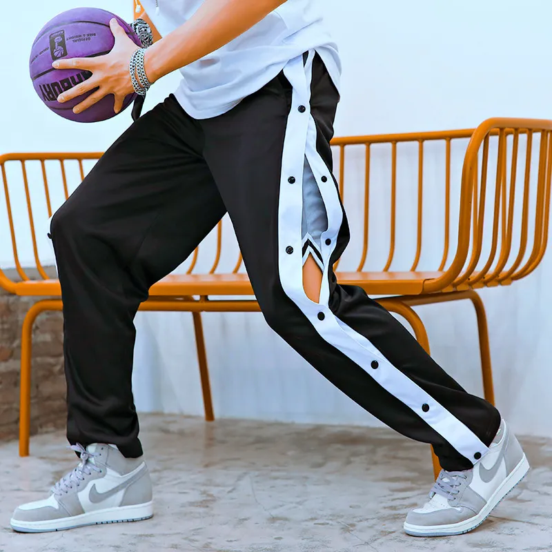 Мужские брюки бегают спортивные штаны для мужских баскетбольных брюк боковой кнопкой кнопки повседневная нога мужской хип -хоп Стрит 220826