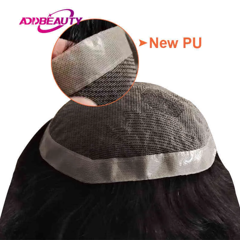 남성 헤어 합성 보철 레이스 NPU TOUPEE 스트레이트 30mm 웨이브 인도 인간 가발 교체를위한 자연 컬러 0527