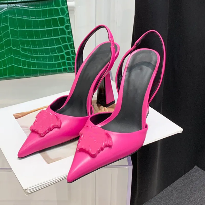 Womens Fashion Spring Summer High Block Heel Slingback Pump Shoes Ladies Luxury Designer Elegant Pointed Toe Slip On Sandal 220509
