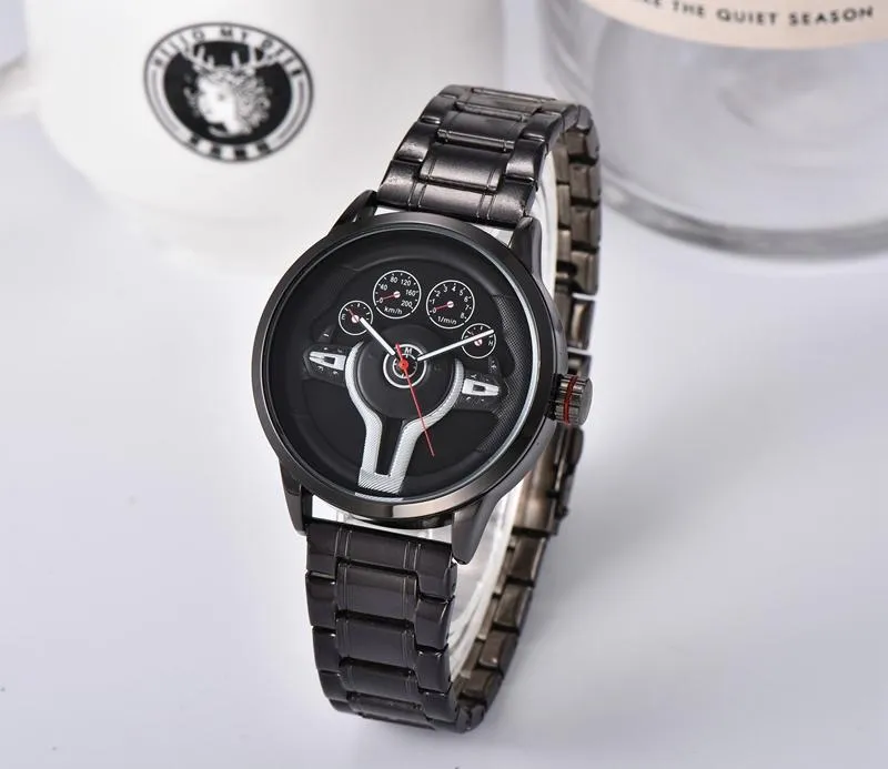 2022 New High Quality Men Luxury Watches Three Stitches Series Mens Quartz Watch European Top Brand Steel Strap Clock Fashion Car Steering Wheel Men's Gift Four