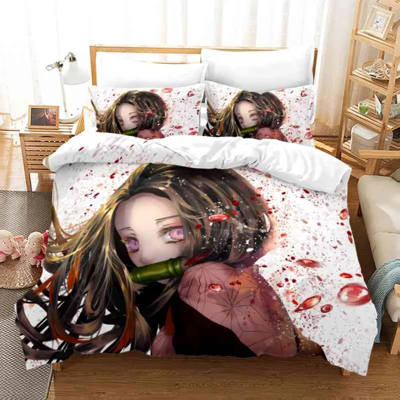 Nezuko Kamado Bedding Set Anime Demon Slayer Duvet Cover Comforter Bed Linen Single Twin Full Queen Size 3d Kids Girl Boys Gift