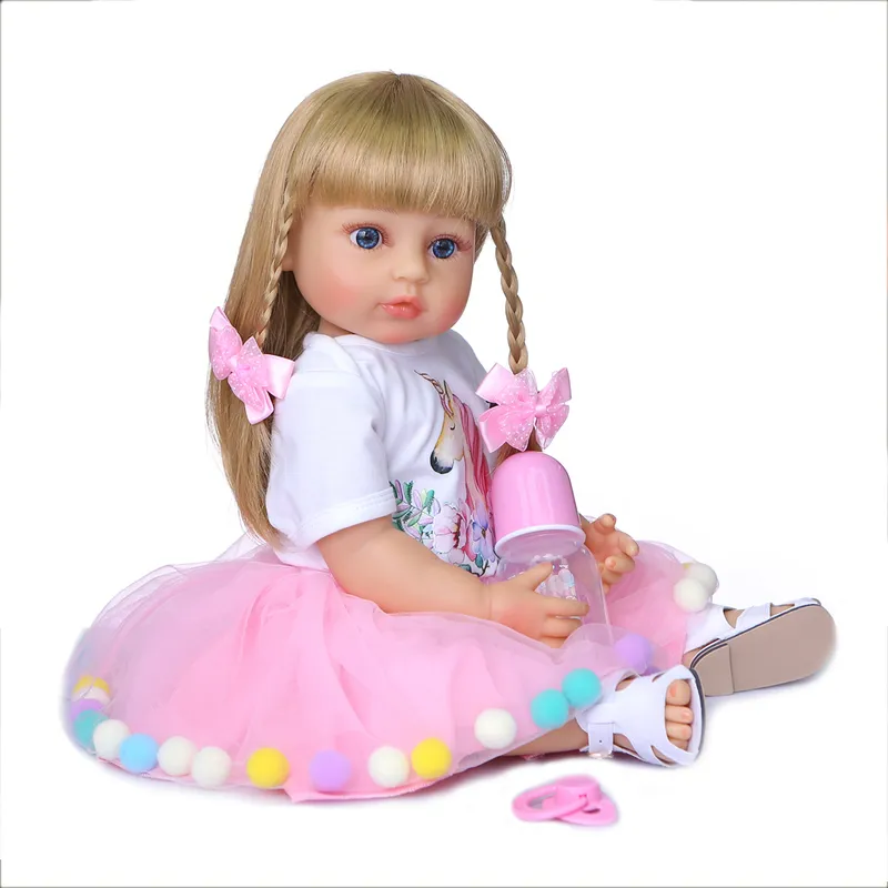NPK 50cmフルボディソフトシリコーン甘い顔リボーン幼児の女の子人形誕生日クリスマスギフト高品質220505