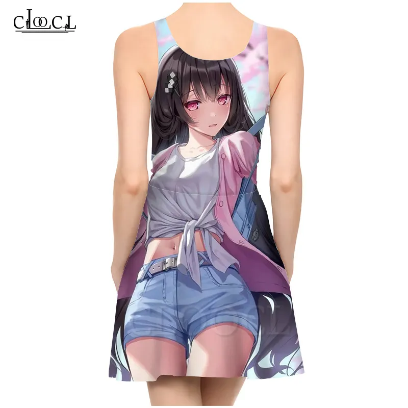 est girl anime 3D print jurk vrouwen zomer casual mouwloze mode feestjurken Vestidos 220617