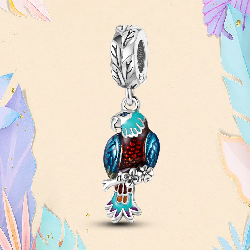 925 Silver Pärla fit charms charm armband papegoja svälja fågel charms primrose fågel charmes ciondoli diy fina pärlor smycken